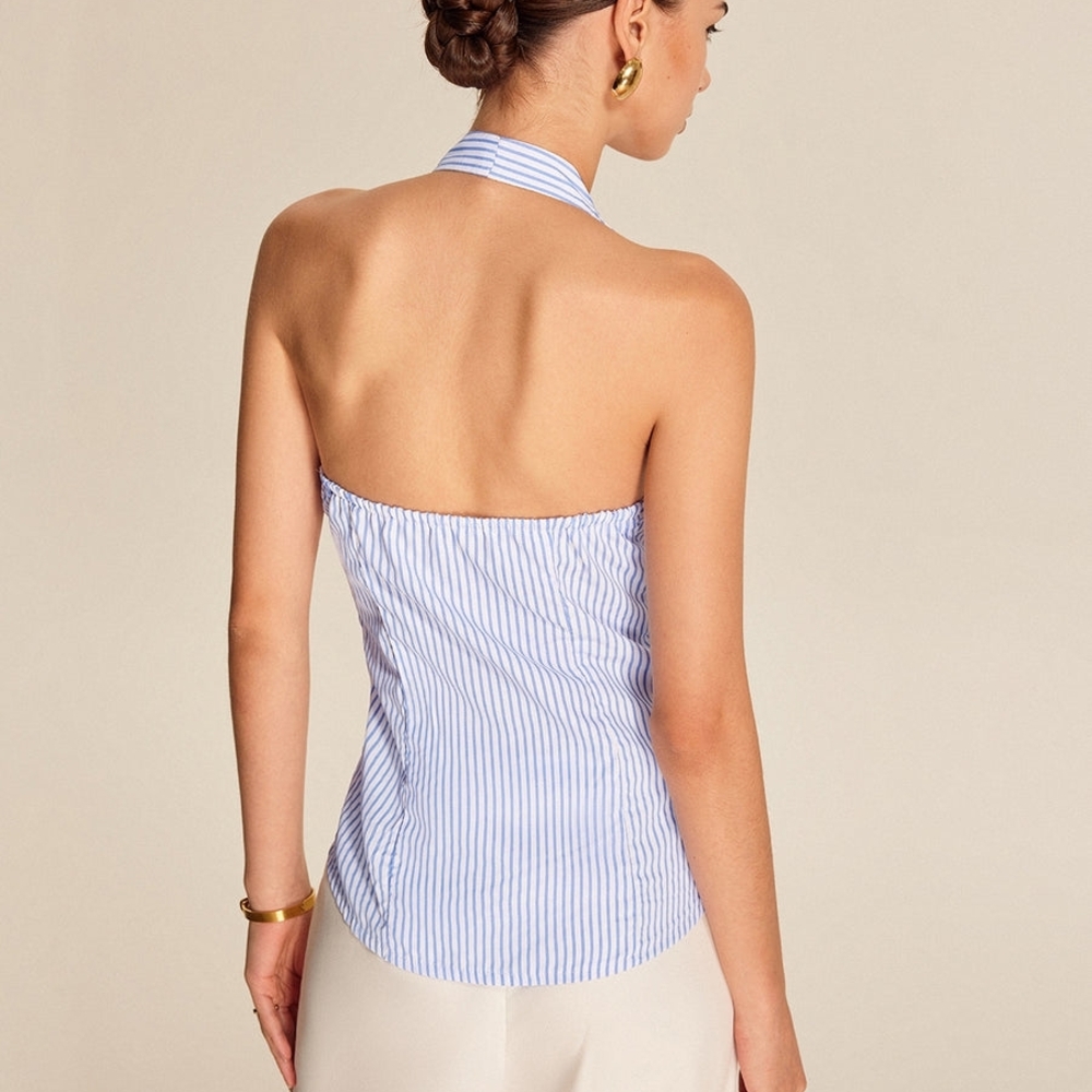 Commense Blue and White Striped Halter Camisole